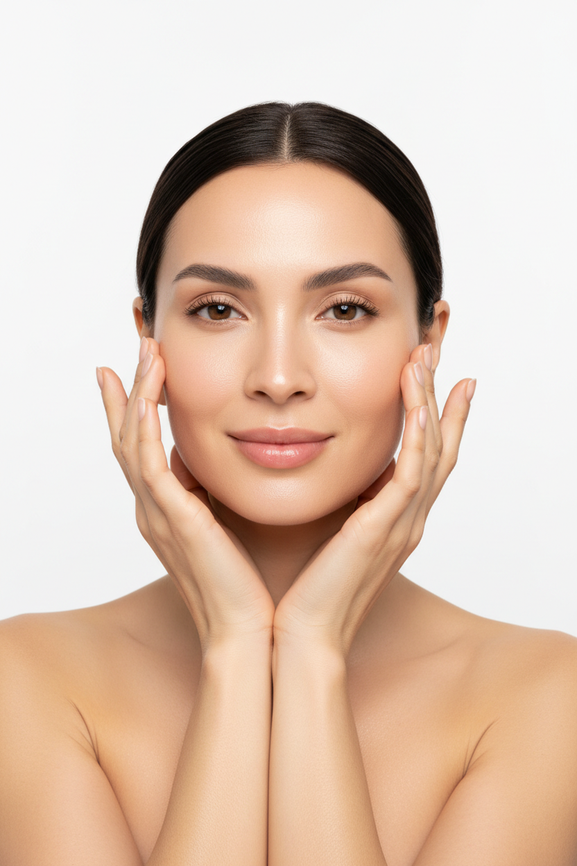 Woman with flawless rejuvenated glowing skin